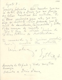 [Carta] [1955?] ago. 8, [Uruguay] [a] Gabriela [Mistral]