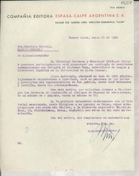 [Carta] 1946 ene. 21, Buenos Aires, [Argentina] [a] Gabriela Mistral, Madrid, España