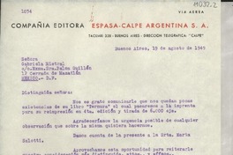 [Carta] 1949 ago. 19, Buenos Aires, [Argentina] [a] Gabriela Mistral, México D.F., México