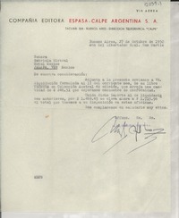 [Carta] 1950 oct. 27, Buenos Aires, [Argentina] [a] Gabriela Mistral, Hotel México, Jalapa, Veracruz, México