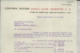 [Carta] 1951 abr. 24, Buenos Aires, [Argentina] [a] Gabriela Mistral, Rapallo, Genova, Italia