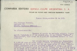 [Carta] 1951 oct. 24, Buenos Aires, [Argentina] [a] Gabriela Mistral, Xalapa, Veracruz, México