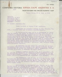 [Carta] 1952 jun. 19, Buenos Aires, [Argentina] [a la] Señorita Consiglia de Majo, Secretaria del Consulado de Chile, Nápoles, Italia