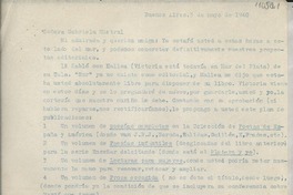 [Carta] 1940 mayo 3, Buenos Aires, [Argentina] [a] Gabriela Mistral