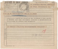 [Telegrama] 1945 nov. 18, Port á L'Anglais [Francia] [a] Gabriela Mistral, Petrópolis