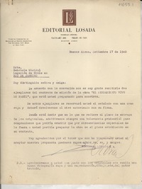[Carta] 1940 sept. 17, Buenos Aires, [Argentina] [a] Gabriela Mistral, Legación de Chile, Rio de Janeiro, [Brasil]