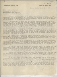 [Carta] 1941 mar. 25, Buenos Aires, [Argentina] [a] Gabriela Mistral, Consulado de Chile, Petrópolis, Brasil