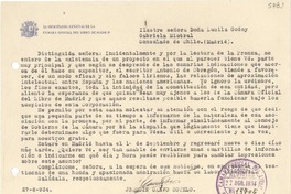 [Carta] 1934 ago. 27, Madrid [a] Gabriela Mistral, Consulado de Chile, Madrid