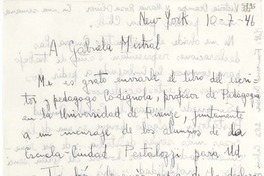 [Carta] 1946 jul. 10, New York [a] Gabriela Mistral