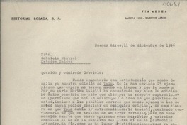 [Carta] 1946 dic. 11, Buenos Aires, [Argentina] [a] Gabriela Mistral, Estados Unidos