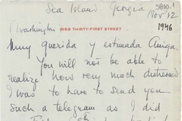 [Carta] 1946 nov. 12, Sea Island, Georgia [a] Gabriela Mistral