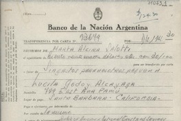 [Recibos] [1947?], [Argentina] [a] Lucila Godoy Alcayaga, Consuelo Saleva, Santa Barbara, California, [EE.UU.]