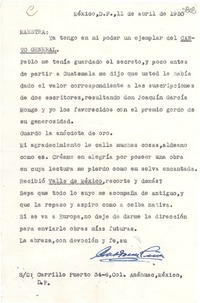 [Carta] 1950 abr. 11, México D. F. [a] Gabriela Mistral