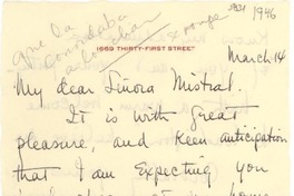 [Carta] 1946 Mar. 14, Washington, D. C., [EE.UU.] [a] [Gabriela] Mistral