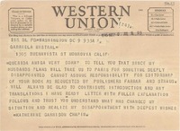 [Telegrama] 1946 nov. 9, Washington D.C., [EE.UU.] [a] Gabriela Mistral, Monrovia, Calif., [EE.UU.]