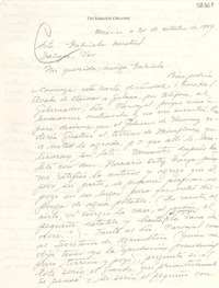 [Carta] 1949 oct. 21, México [a] Gabriela Mistral, Jalapa, Ver.