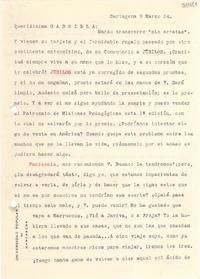 [Carta] 1934 mar. 9, Cartagena [España] [a] Gabriela Mistral