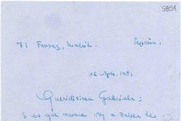 [Carta] 1951 ago. 12, Madrid, España [a] Gabriela Mistral