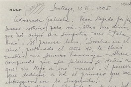 [Carta] 1945 jun. 13, Santiago, [Chile] [a] Gabriela [Mistral]