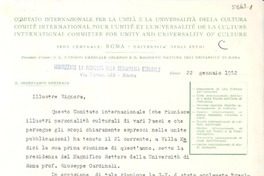 [Carta] 1952 genn. 22, Roma, [Italia] [a] Gabriela Mistral, Napoli