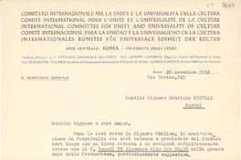 [Carta] 1952 nov. 26, Roma, [Italia] [a] Gabriela Mistral, Napoli