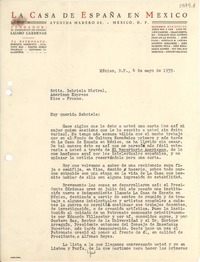 [Carta] 1939 mayo 4, México D.F. [a] Gabriela Mistral, Nice, France