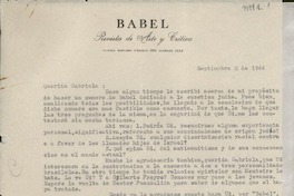 [Carta] 1944 sept. 2, [Santiago, Chile] [a] Gabriela Mistral