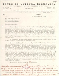 [Carta] 1943 nov. 26, México D.F. [a] Gabriela Mistral, Rio de Janeiro, Brasil