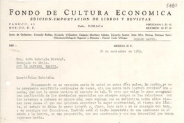 [Carta] 1943 nov. 26, México D.F. [a] Gabriela Mistral, Rio de Janeiro, Brasil