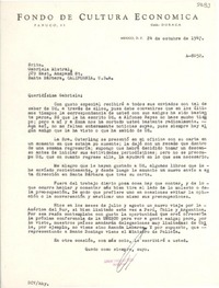 [Carta] 1947 oct. 24, México D.F. [a] Gabriela Mistral, Santa Barbara, California, [EE.UU.]