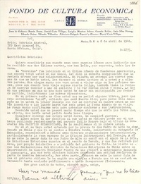 [Carta] 1948 abr. 8, México D.F. [a] Gabriela Mistral, Santa Bárbara, California