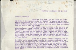 [Carta] 1949 dic. 20, Santiago, [Chile] [a] Gabriela [Mistral]