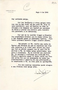 [Carta] 1946 mayo 4 [a] [Gabriela Mistral]