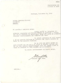 [Carta] 1942 dic. 21, Santiago, [Chile] [a] Gabriela Mistral, Petrópolis, Brasil