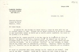 [Carta] 1951 oct. 15, New York, [EE.UU.] [a] Gabriela Mistral, Rapallo, Italy
