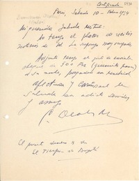 [Carta] 1934 feb. 10, Paris, [Francia] [a] Gabriela Mistral