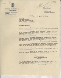 [Carta] 1949 ago. 3, Santiago, [Chile] [a] Gabriela Mistral, Santa Barbara, California, [EE.UU.]