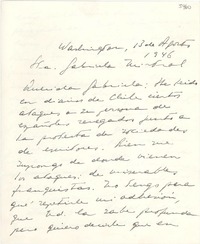 [Carta] 1946 ago. 13, Washington, [EE.UU.] [a] Gabriela Mistral