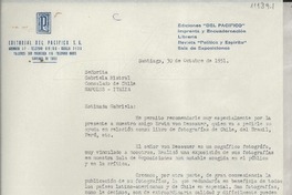 [Carta] 1951 oct. 30, Santiago, [Chile] [a] Gabriela Mistral, Consulado de Chile, Nápoles, Italia