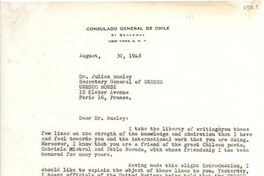 [Carta] 1948 ago. 30, Nueva York [a] Julian Huxley, París