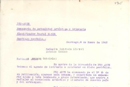 [Carta] 1949 ene. 8, Santiago, [Chile] [a] Gabriela Mistral, Estados Unidos