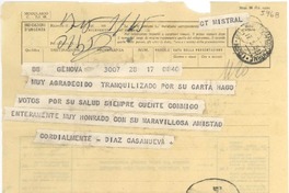 [Telegrama] 1950 mayo 17, Génova, [Italia] [a] Gabriela Mistral, Nápoles, [Italia]