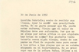 [Carta] 1952 jun. 30 [a] Gabriela [Mistral]