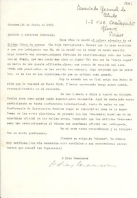 [Carta] 1955 jul. 15, Ginebra, [Suiza] [a] Gabriela [Mistral]