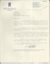 [Carta] 1954 nov. 4, Santiago, [Chile] [a] Doris Dana, Roslyn Harbor, Long Island, N. Y., EE.UU.