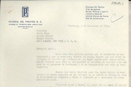 [Carta] 1954 nov. 4, Santiago, [Chile] [a] Doris Dana, Roslyn Harbor, Long Island, N. Y., EE.UU.