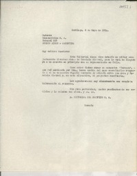 [Carta] 1954 mayo 8, Santiago, [Chile] [a] Espasa-Calpe S. A., Buenos Aires, Argentina