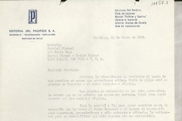 [Carta] 1955 mar. 22, Santiago, [Chile] [a] Gabriela Mistral, Roslyn Harbor, Long Island, New York, EE.UU.