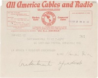 [Telegrama] 1945 nov. 17, Santiago, Chile [a] Gabriela Mistral, Río de Janeiro
