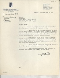 [Carta] 1955 nov. 24, Santiago, [Chile] [a] Doris Dana, Roslyn Harbor, Long Island, N. Y., EE.UU.